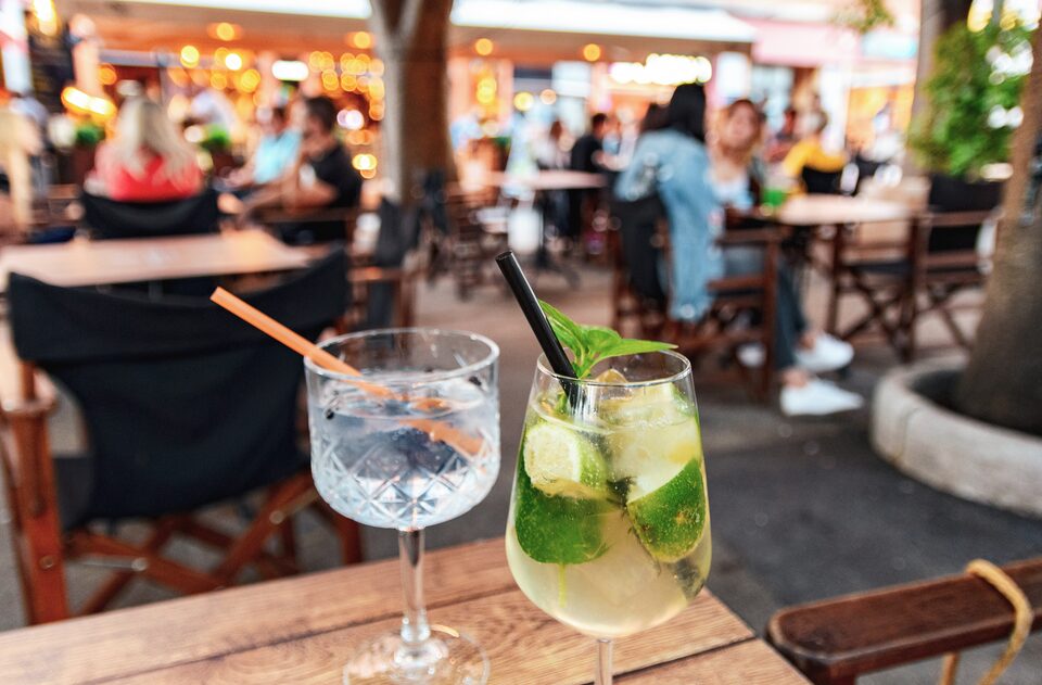 Cocktails on a table, photographed close up