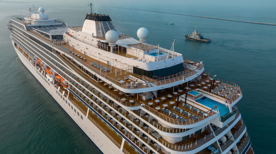 A white cruise liner at sea